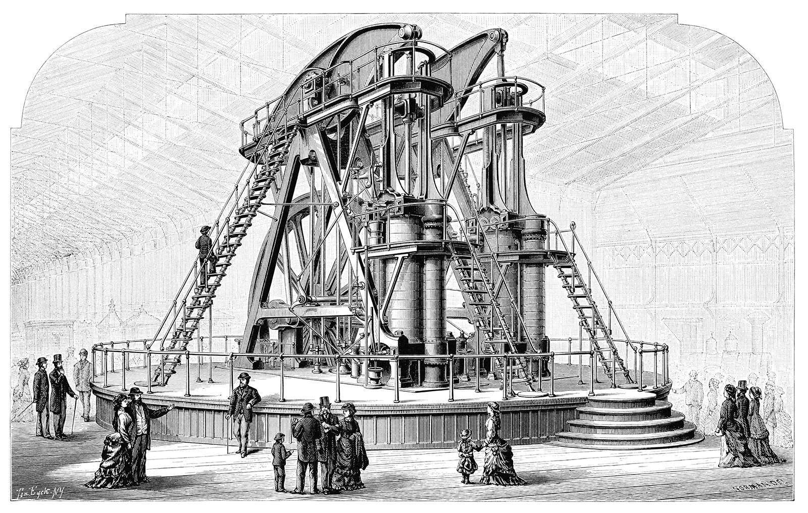 The Corliss gear-cutting machine from https://www.oldbookillustrations.com/